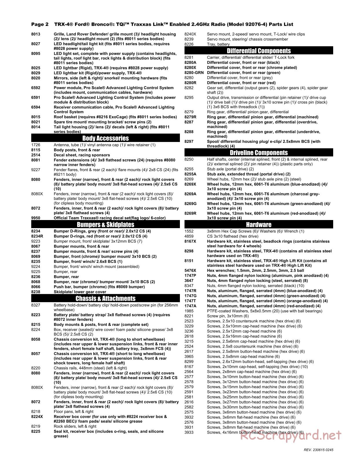 Traxxas - TRX-4 Ford Bronco (2021) - Parts List - Page 2