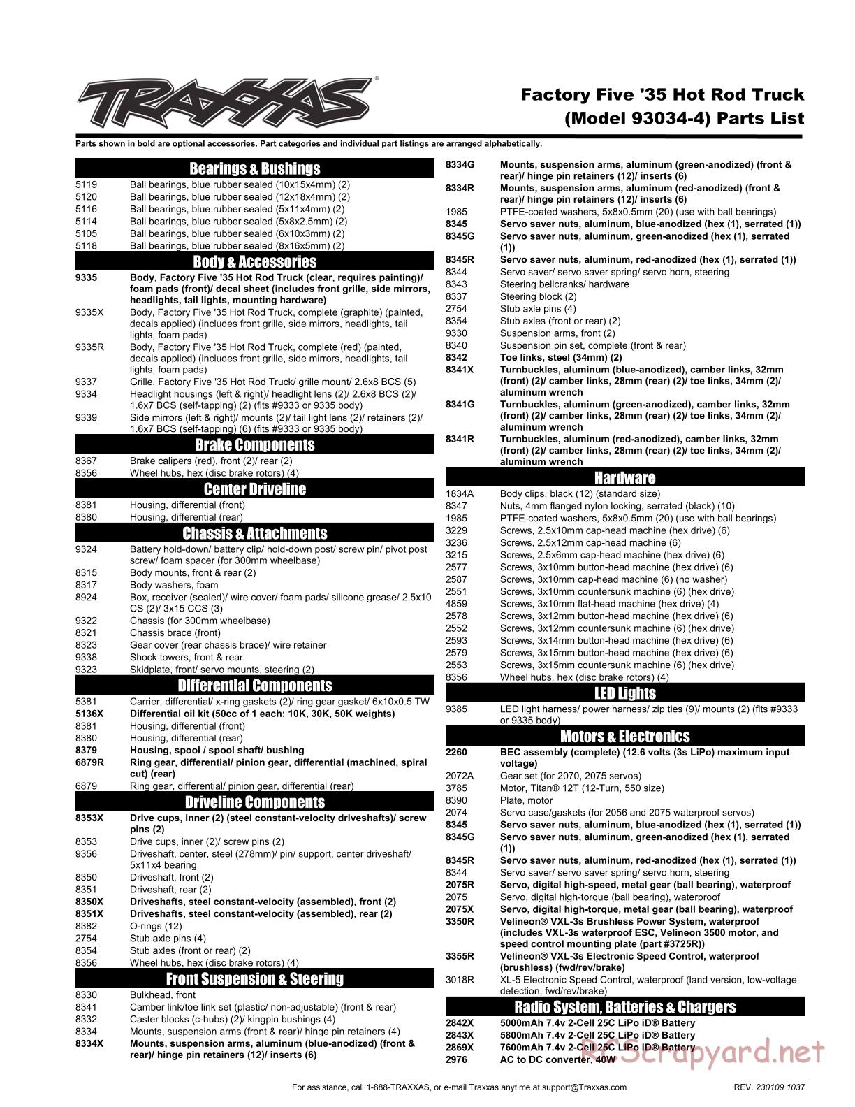 Traxxas - Hot Rod 1935 Truck (2021) - Parts List - Page 1