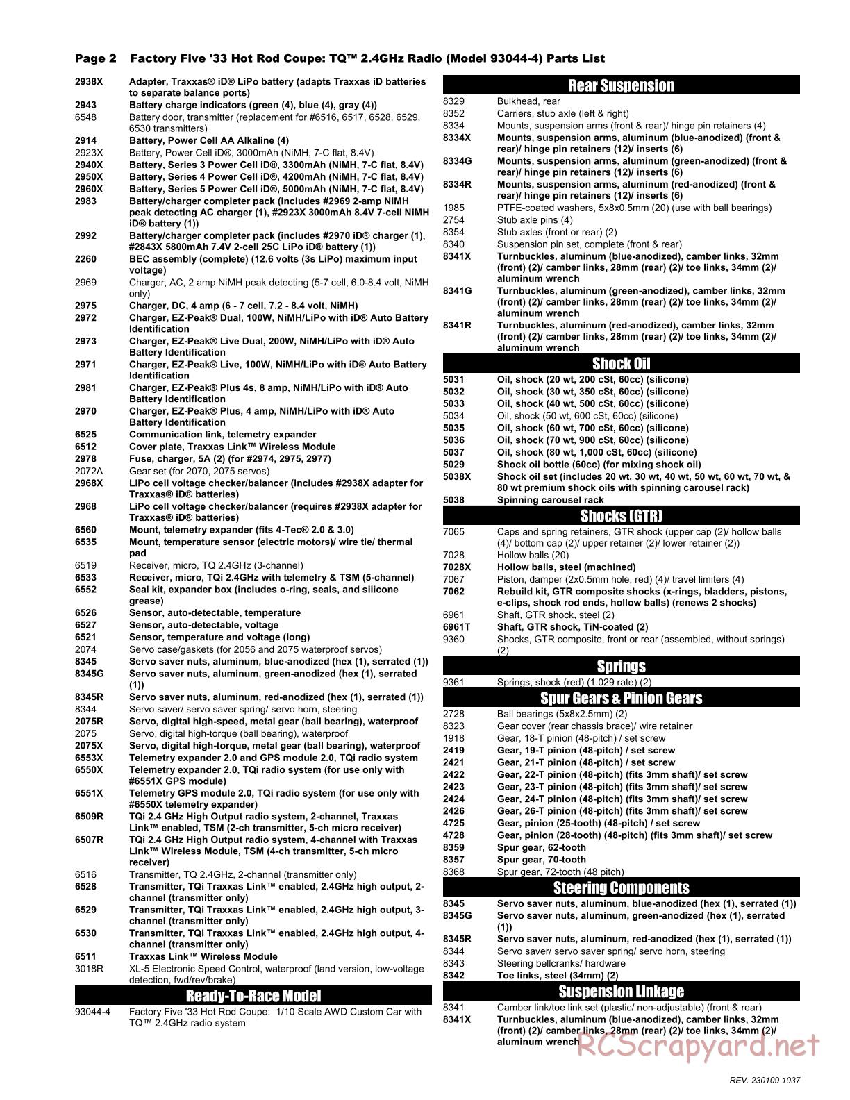 Traxxas - Hot Rod 1933 Coupe - Parts List - Page 2