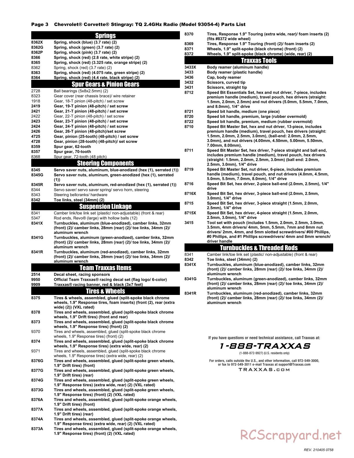 Traxxas - Corvette Stingray - Parts List - Page 3