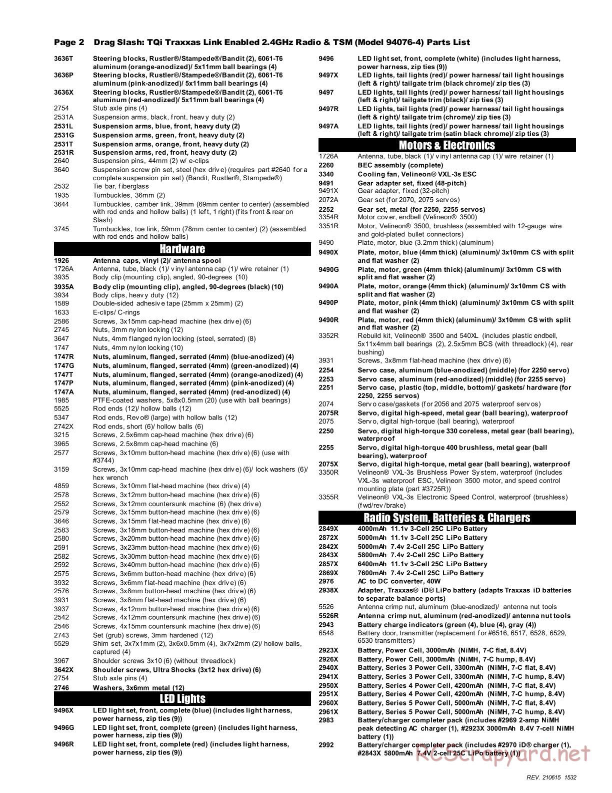 Traxxas - Drag Slash - Parts List - Page 2