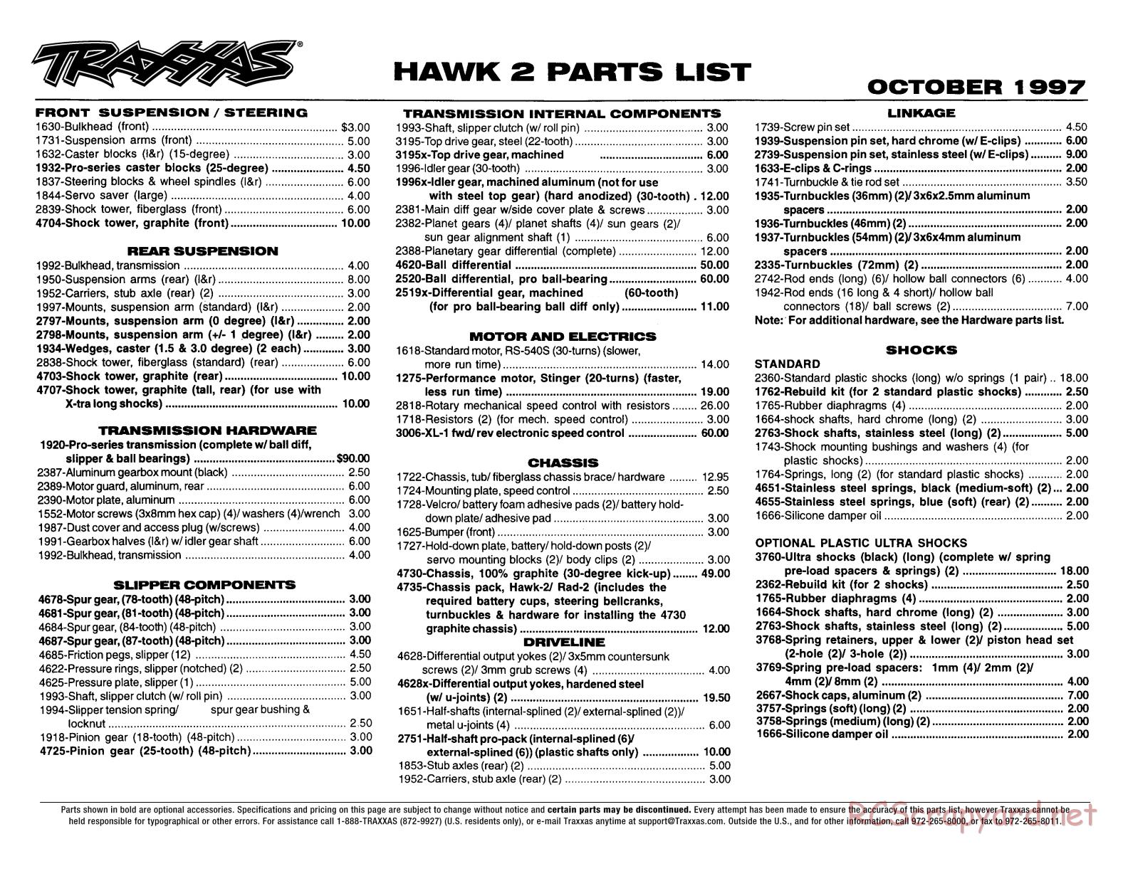 Traxxas - Hawk-2 - Parts List - Page 1