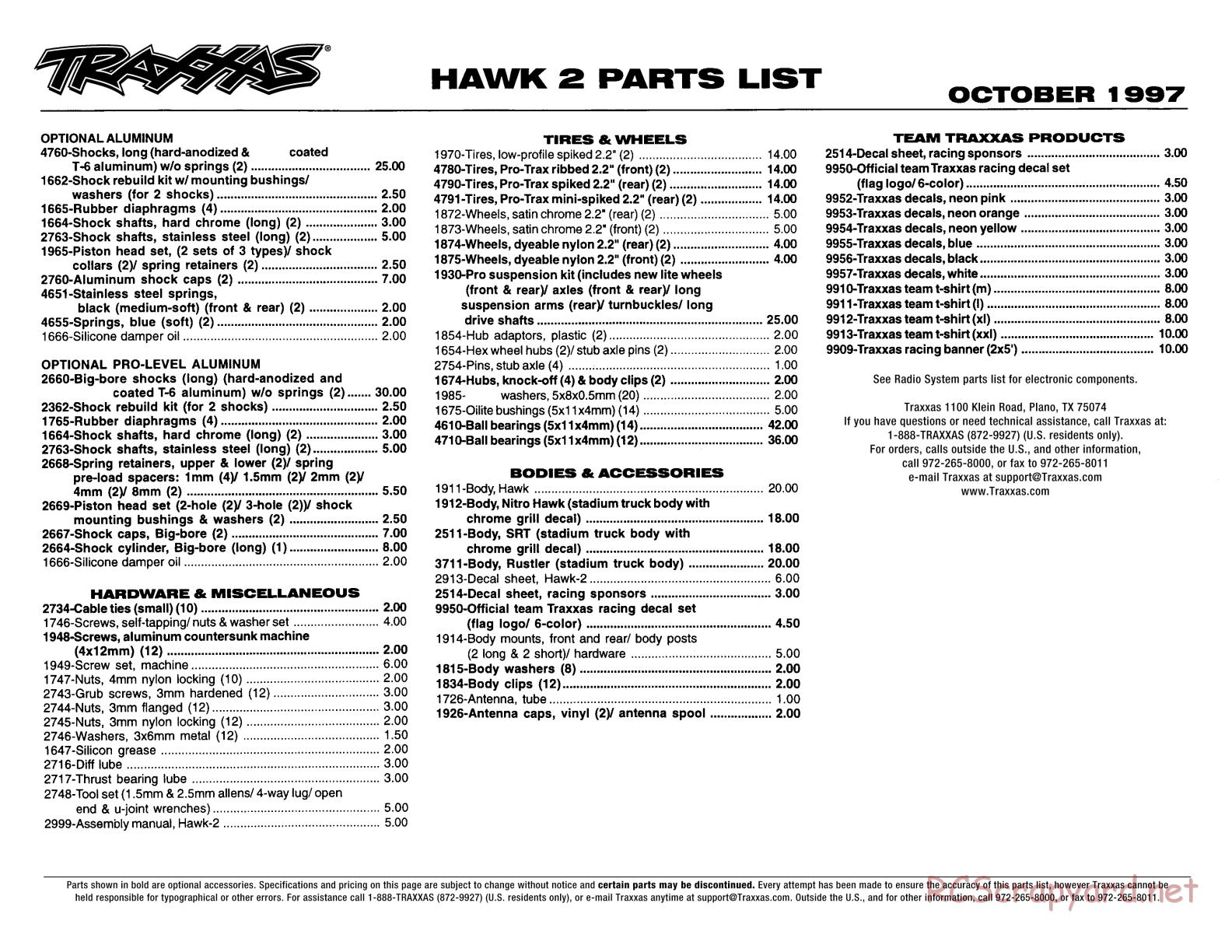 Traxxas - Hawk-2 - Parts List - Page 2
