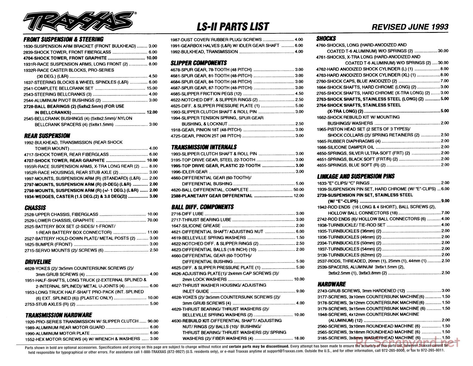 Traxxas - LS-II - Parts List - Page 1
