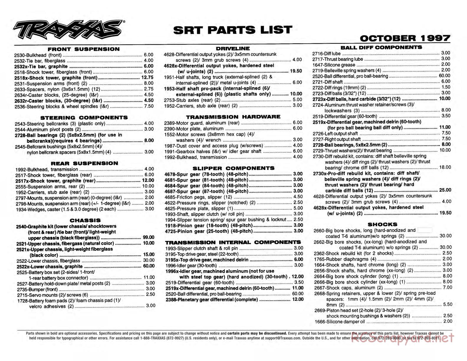 Traxxas - SRT - Stadium Race Truck - Parts List - Page 1