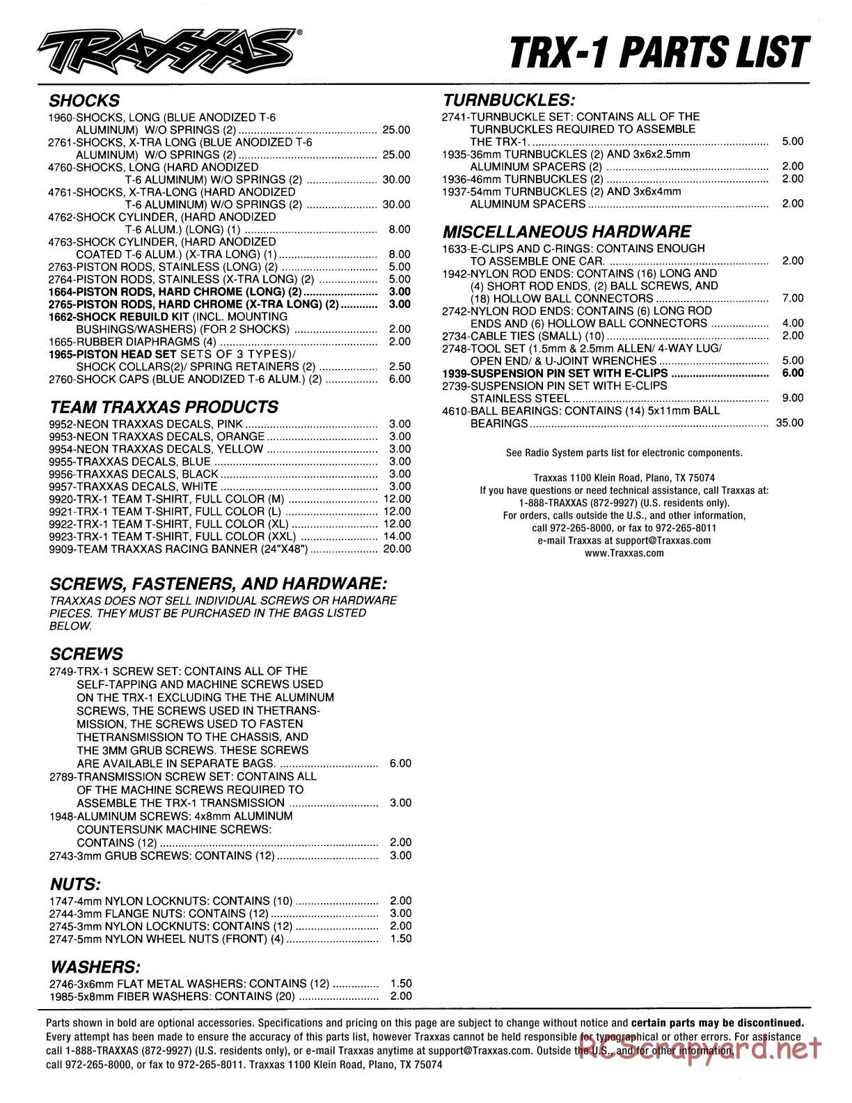 Traxxas - TRX-1 (1991) - Parts List - Page 2