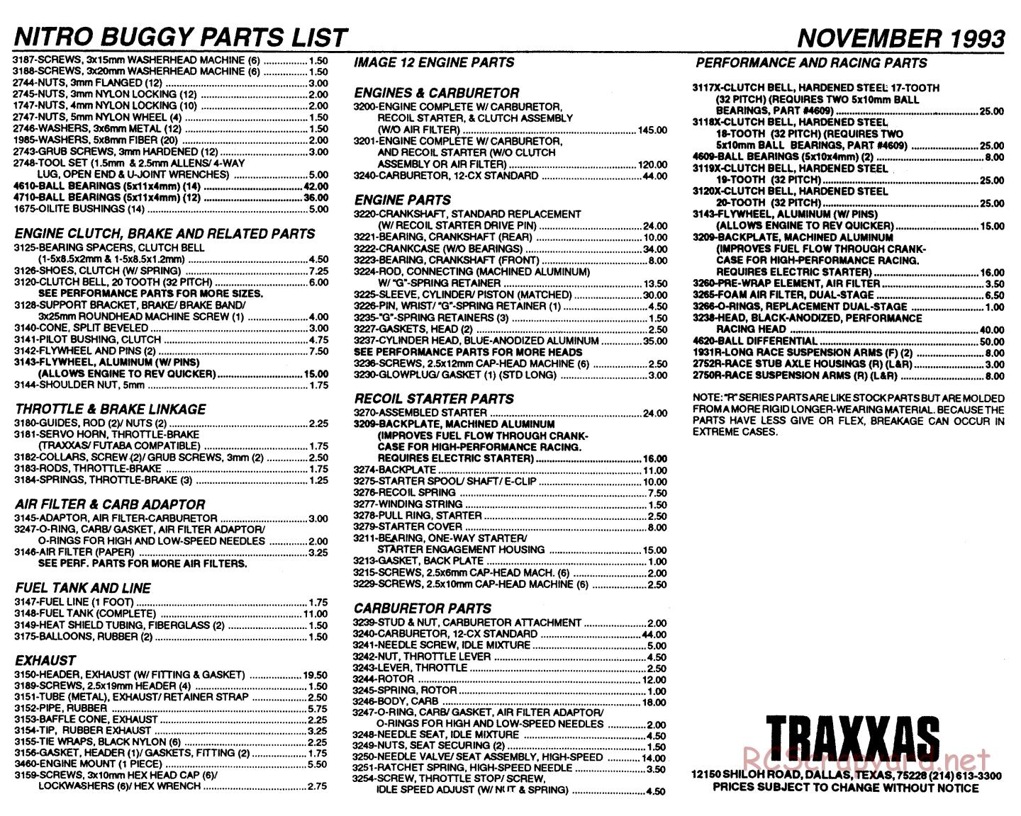 Traxxas - Nitro Buggy (1993) - Parts List - Page 2