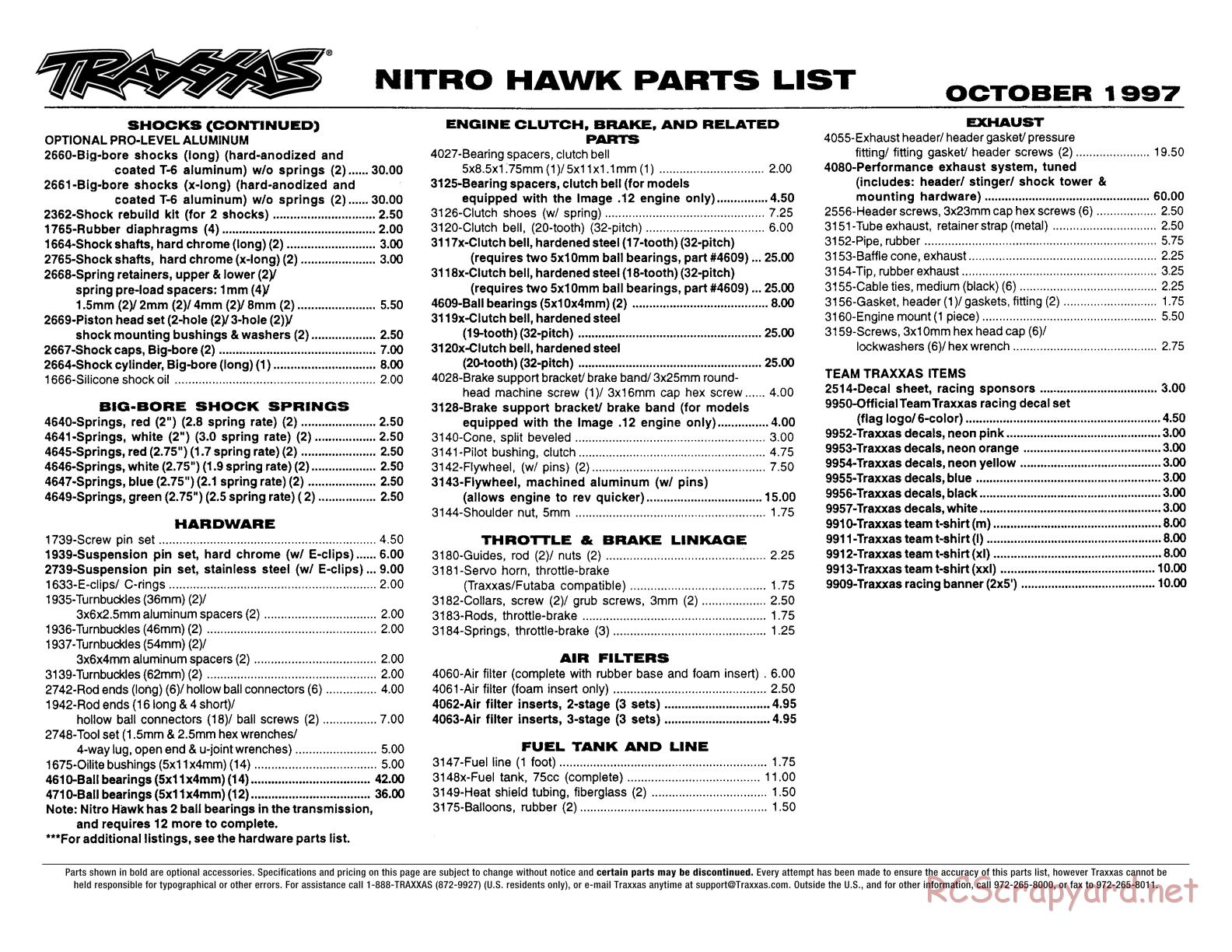 Traxxas - Nitro Hawk - Parts List - Page 2