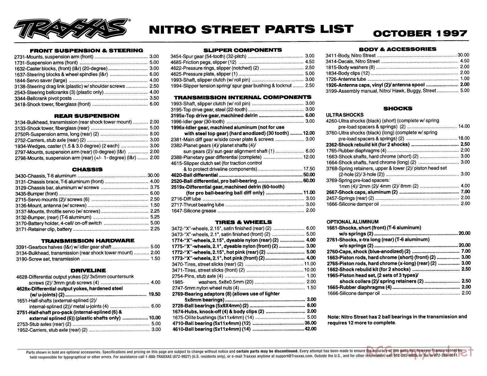Traxxas - Nitro Street - Parts List - Page 1