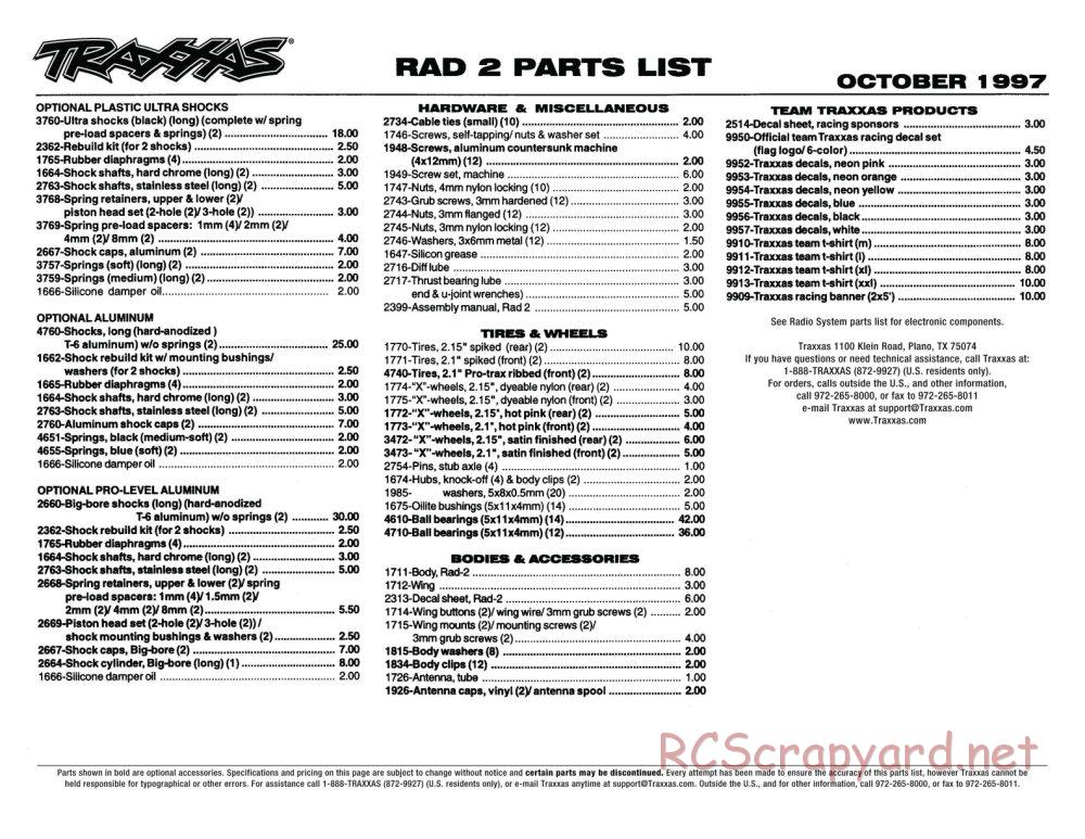 Traxxas - RAD-2 (1992) - Parts List - Page 2