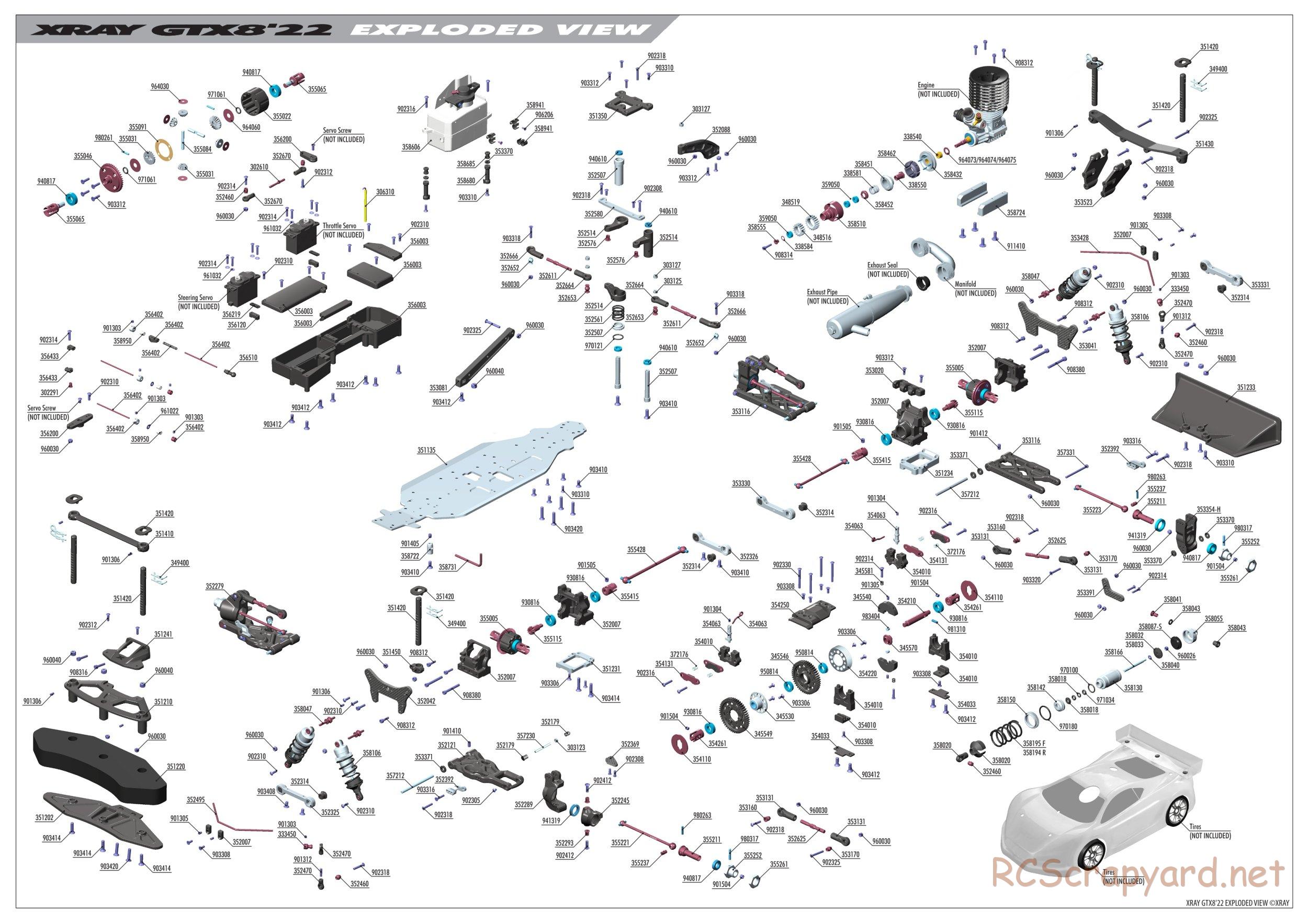 Xray - GTX8 2022 (GTX8'22) - Exploded View