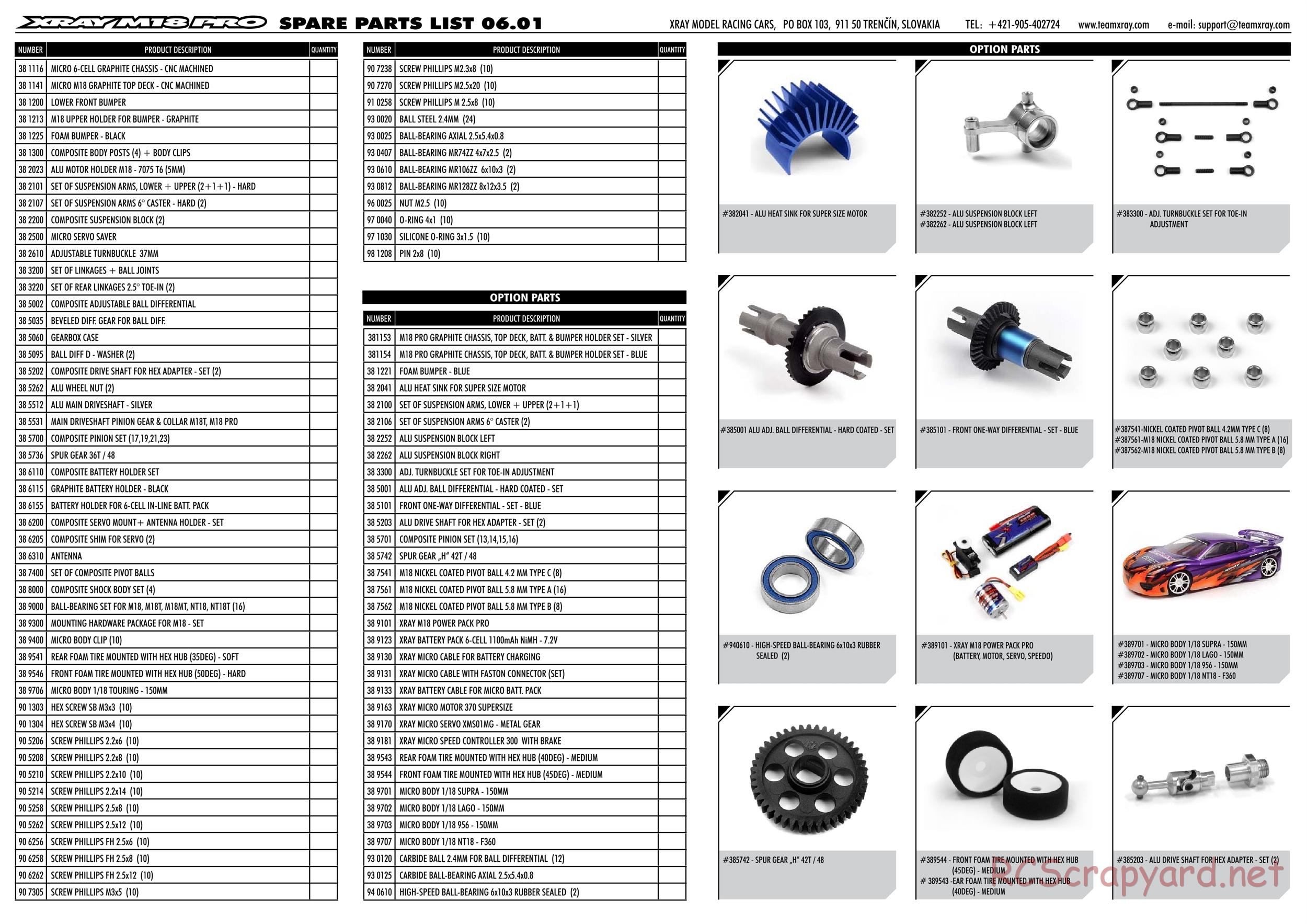 Xray - M18 Pro - Parts