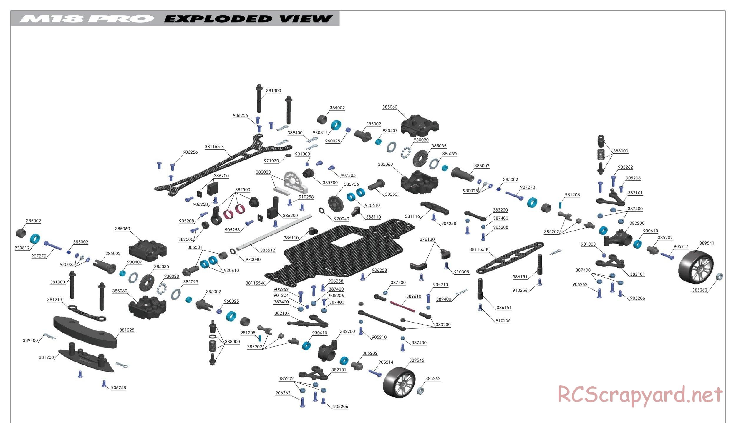 Xray - M18 Pro LiPo - Exploded View