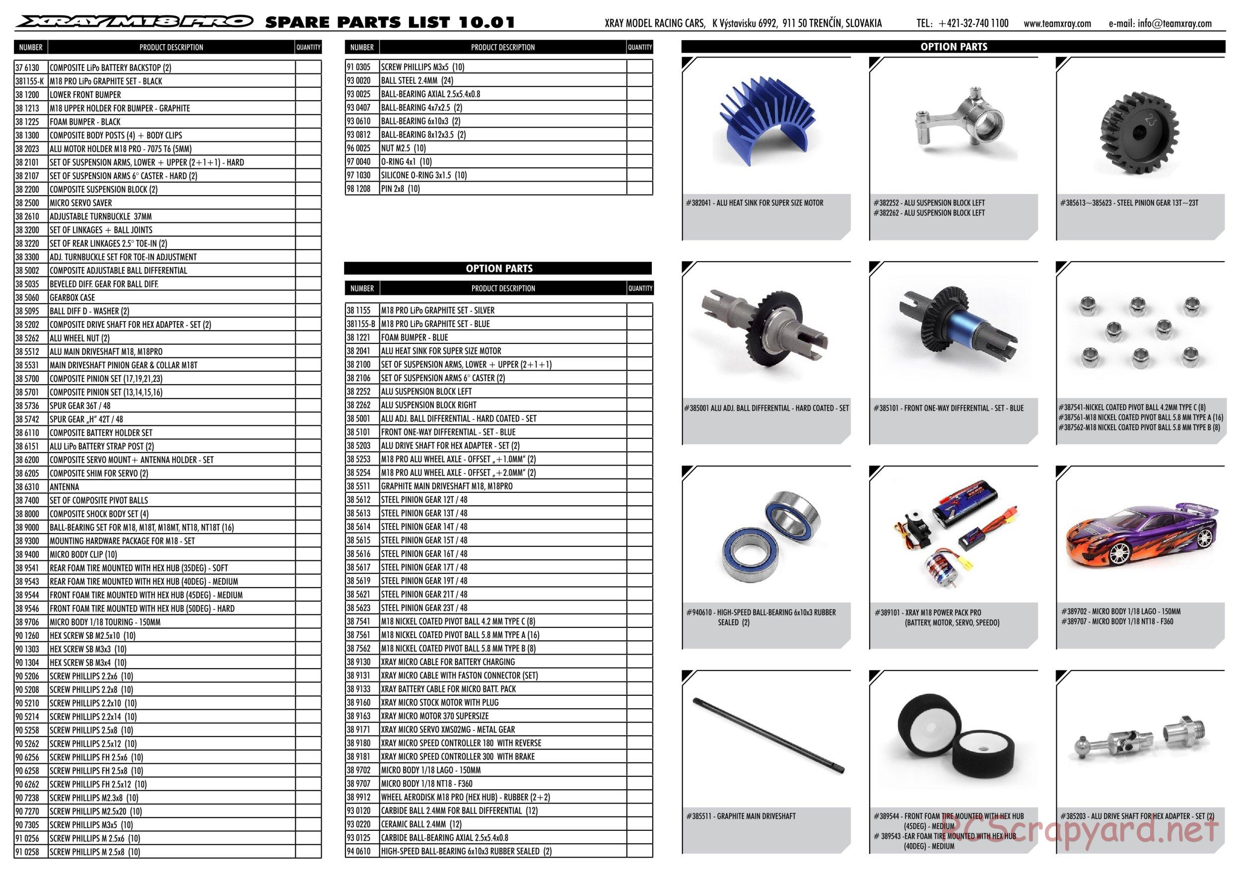 Xray - M18 Pro LiPo - Parts