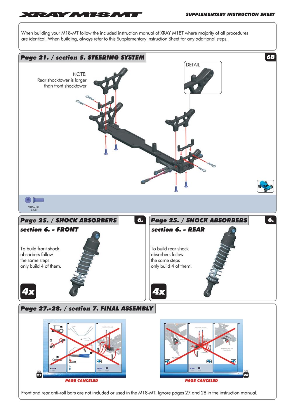 Xray - M18MT - Supplementary Manual - Page 1