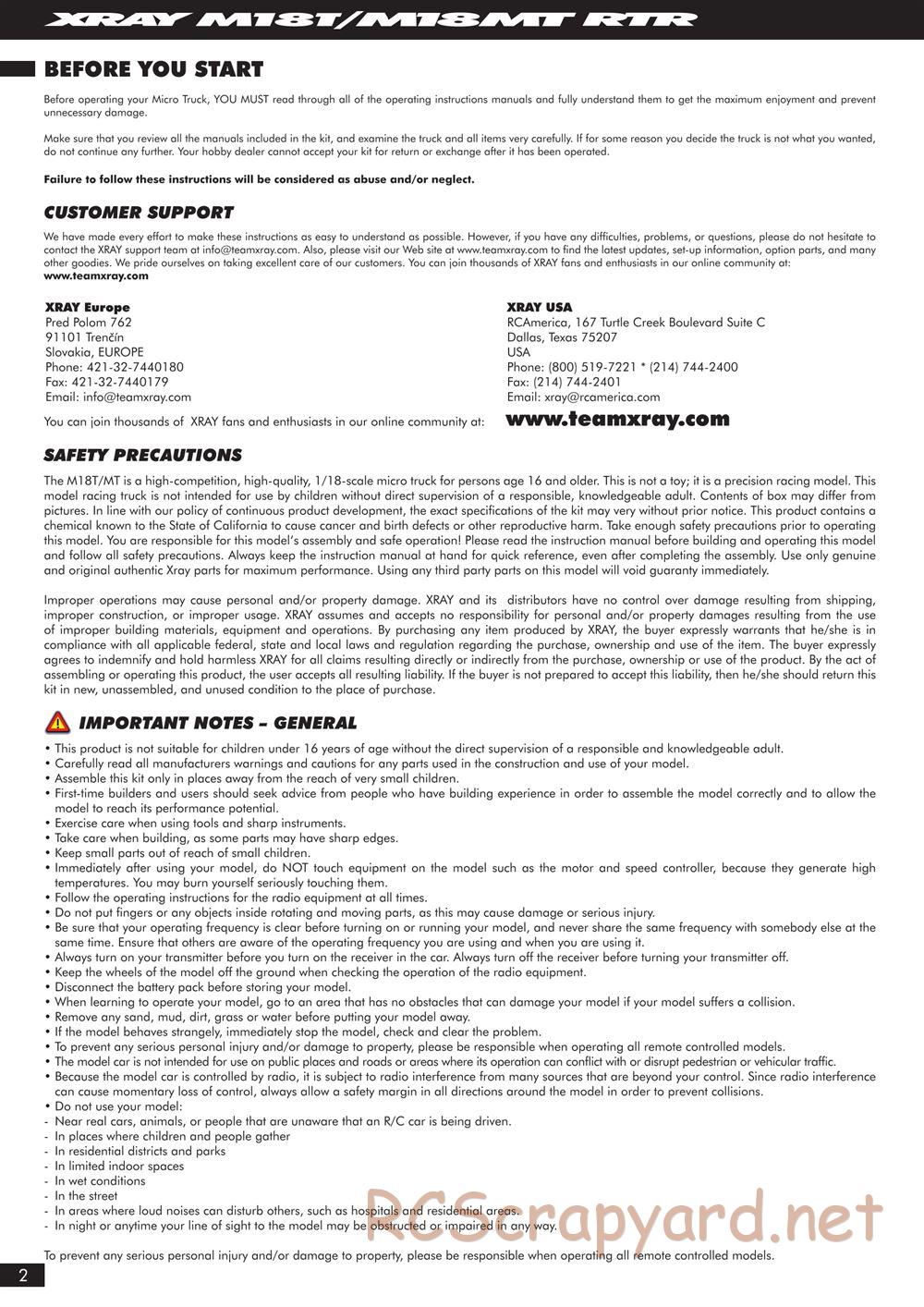 Xray - M18MT RTR - Manual - Page 2
