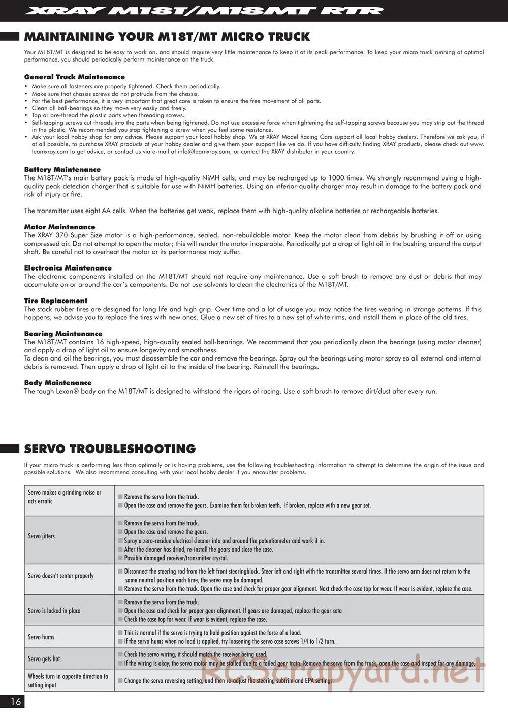 Xray - M18MT RTR - Manual - Page 16