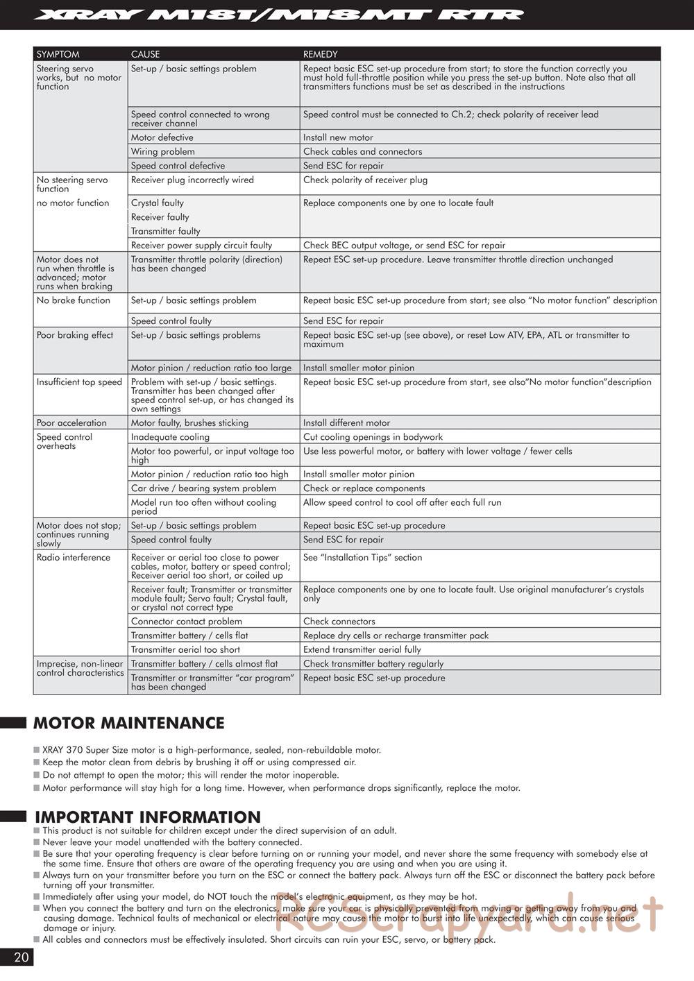 Xray - M18MT RTR - Manual - Page 20