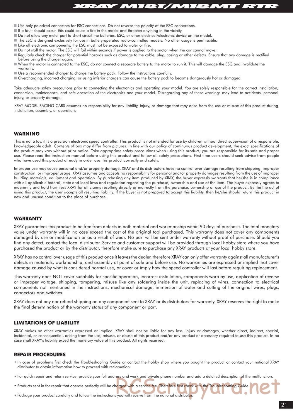 Xray - M18MT RTR - Manual - Page 21