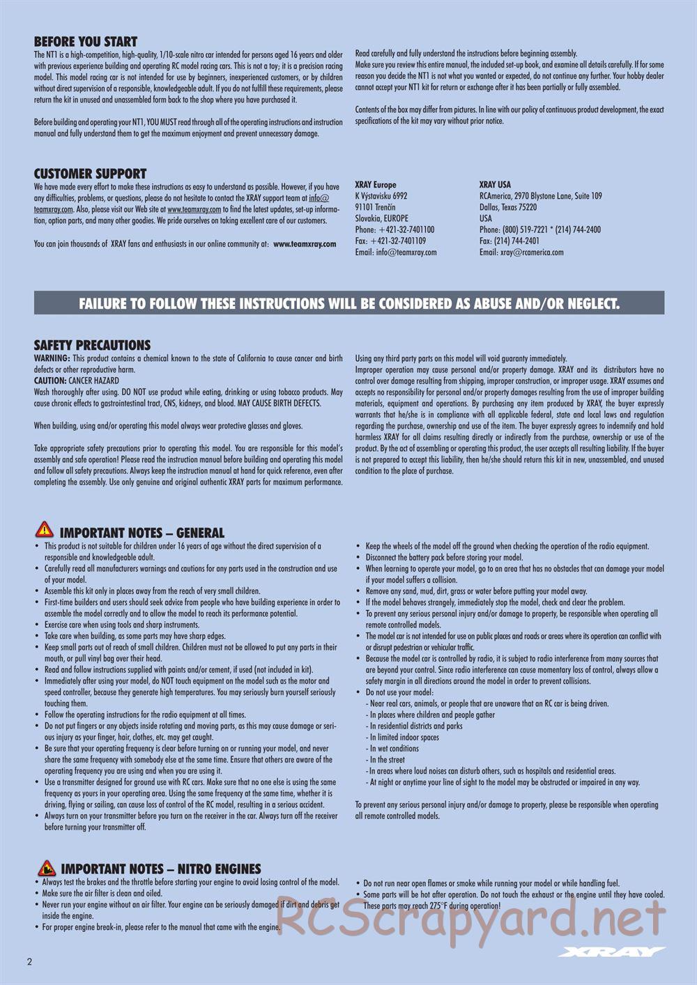 Xray - NT1 2014 Specs (NT1'14) - Manual - Page 2