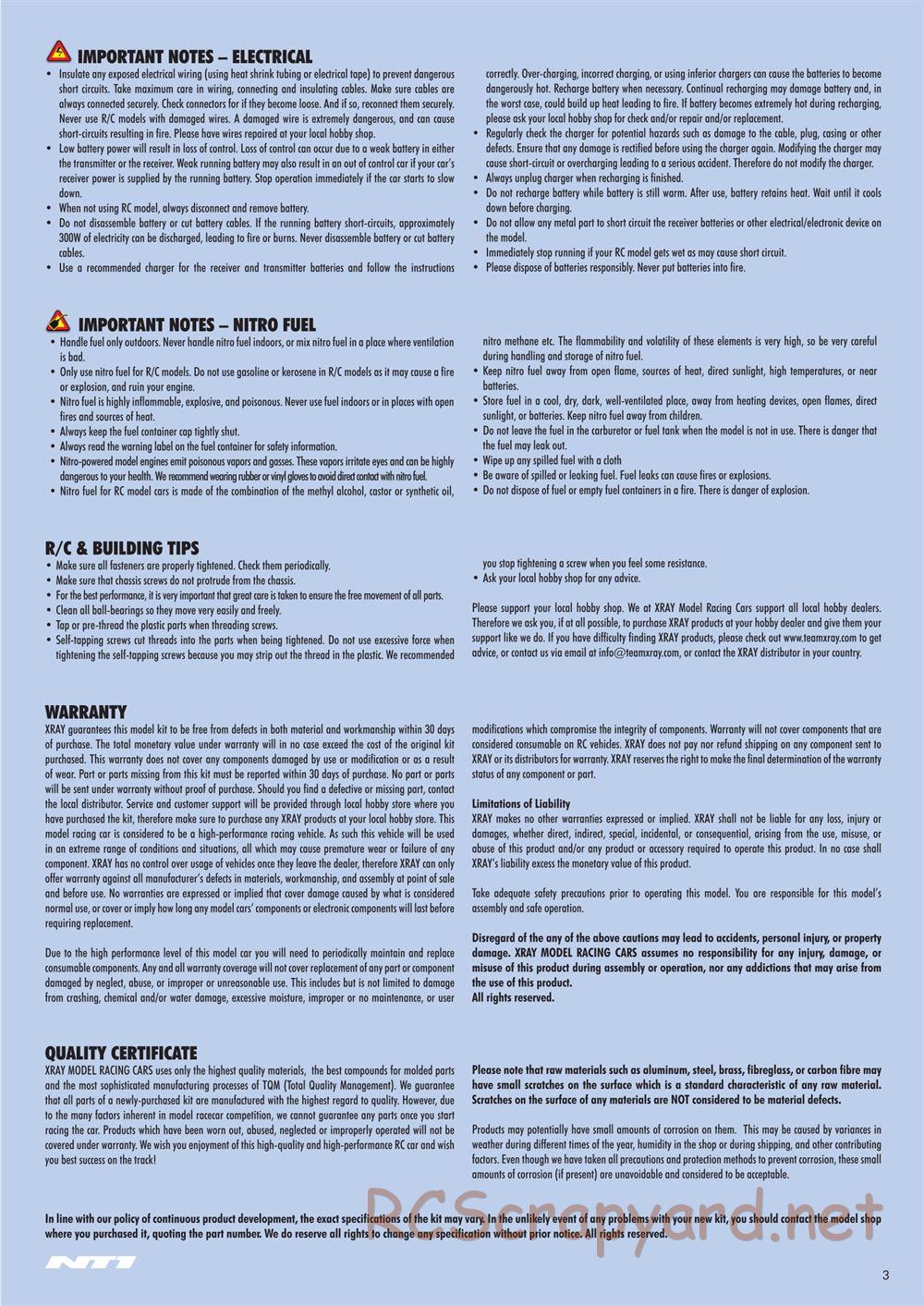 Xray - NT1 2014 Specs (NT1'14) - Manual - Page 3