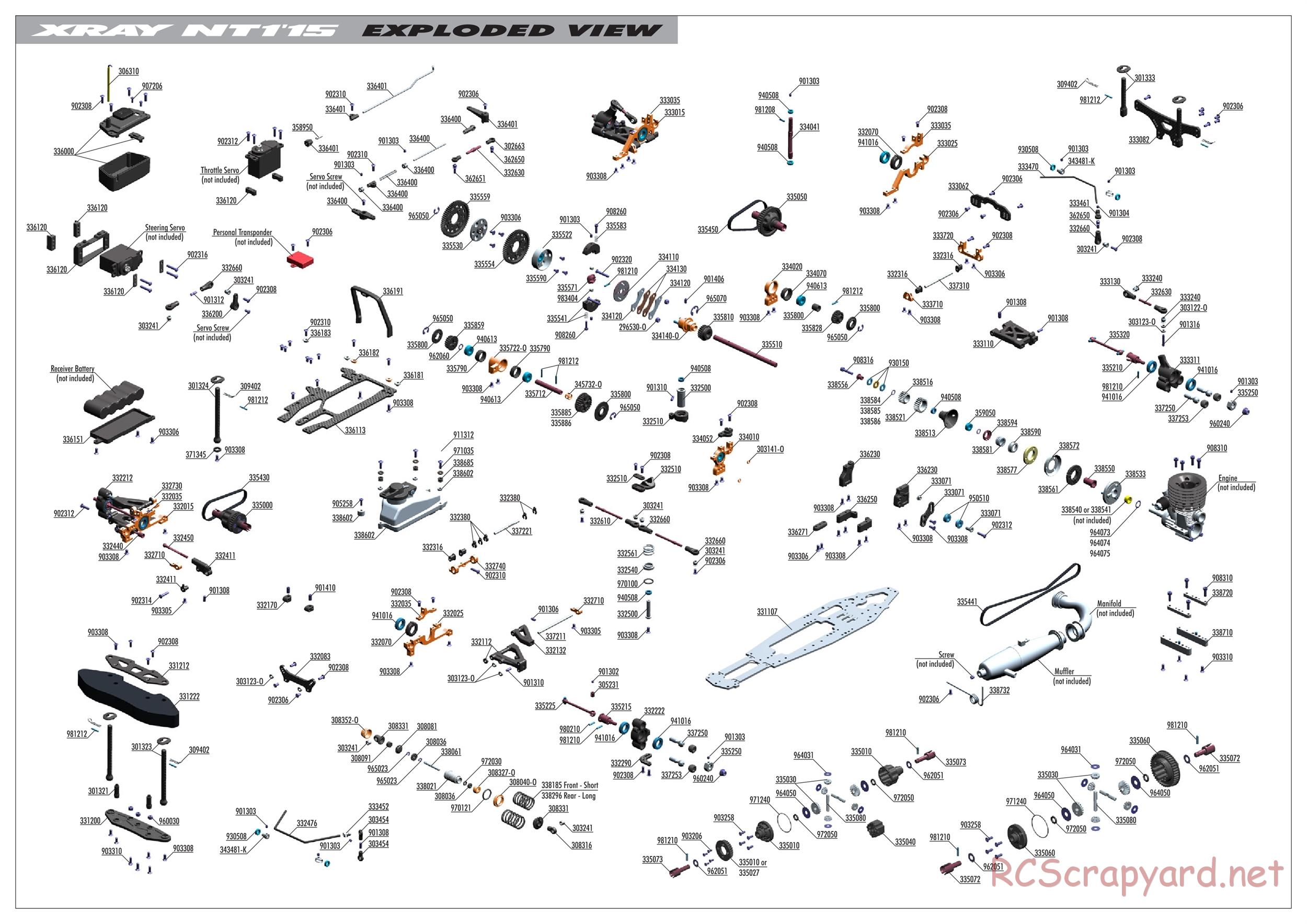 Xray - NT1 2015 Specs (NT1'15) - Exploded View
