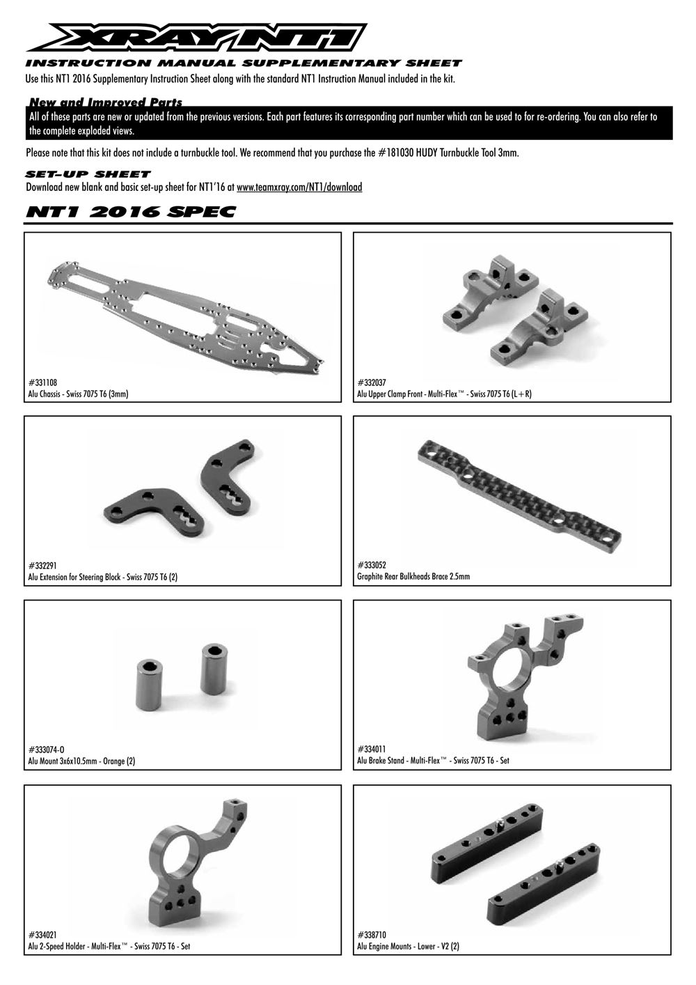 Xray - NT1 2016 Specs (NT1'16) - Manual - Page 1