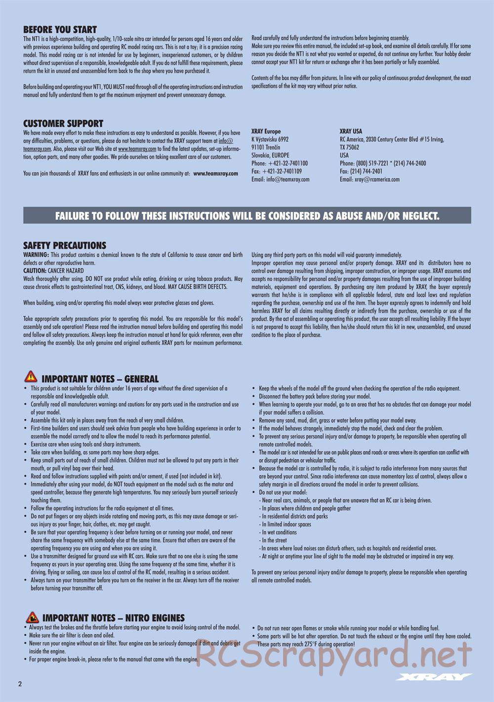 Xray - NT1 2017 Specs (NT1'17) - Manual - Page 2