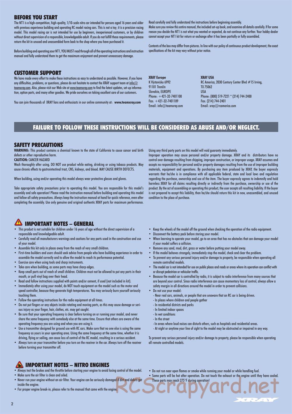 Xray - NT1 2018 Specs (NT1'18) - Manual - Page 2