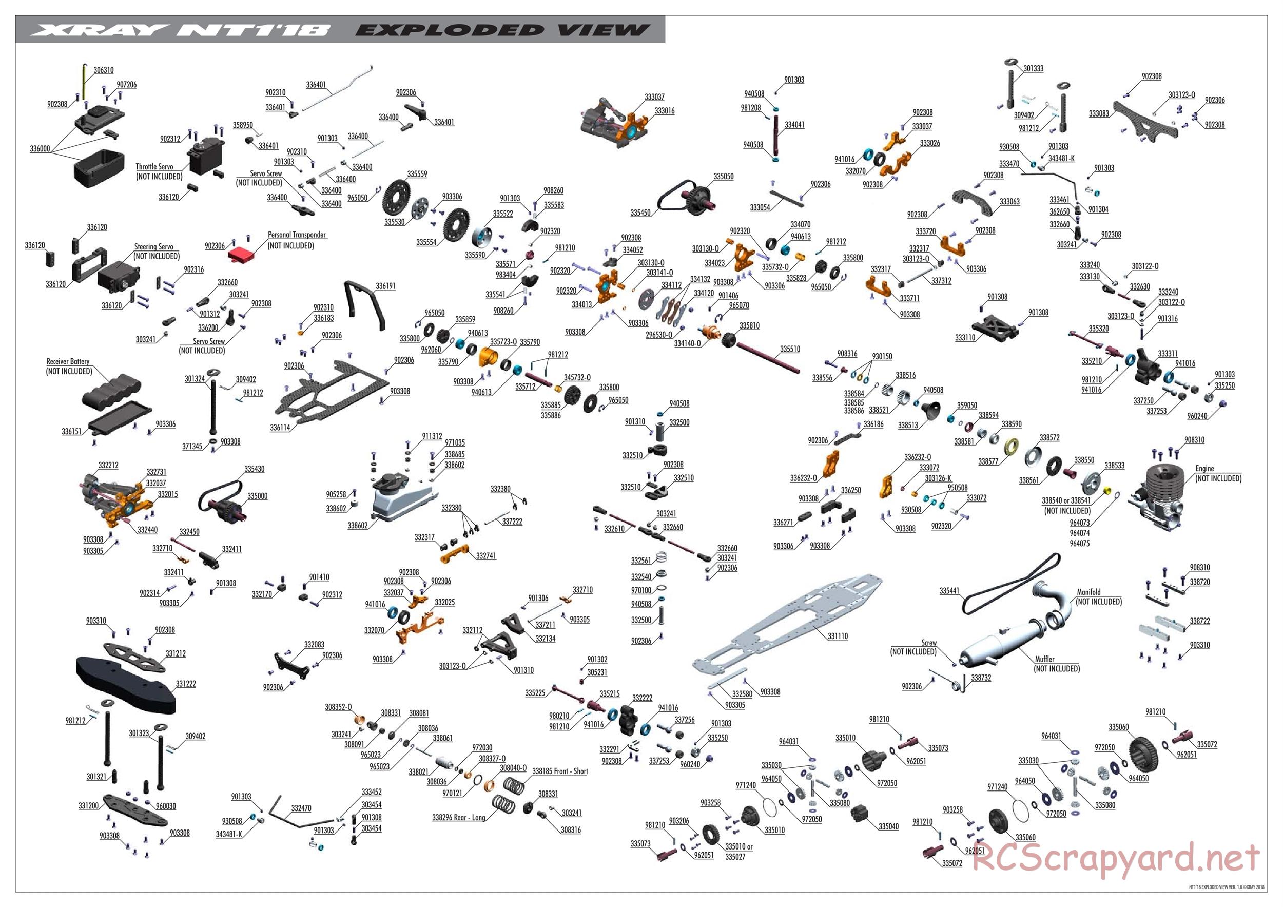 Xray - NT1 2018 Specs (NT1'18) - Exploded View
