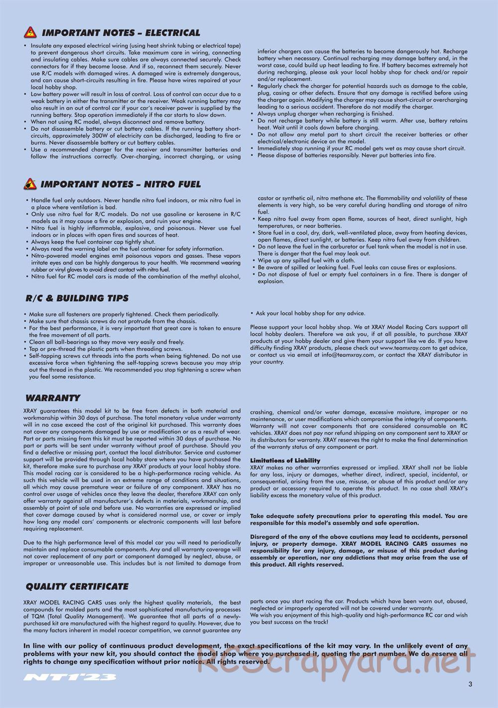 Xray - NT1 2023 Specs (NT1'23) - Manual - Page 3