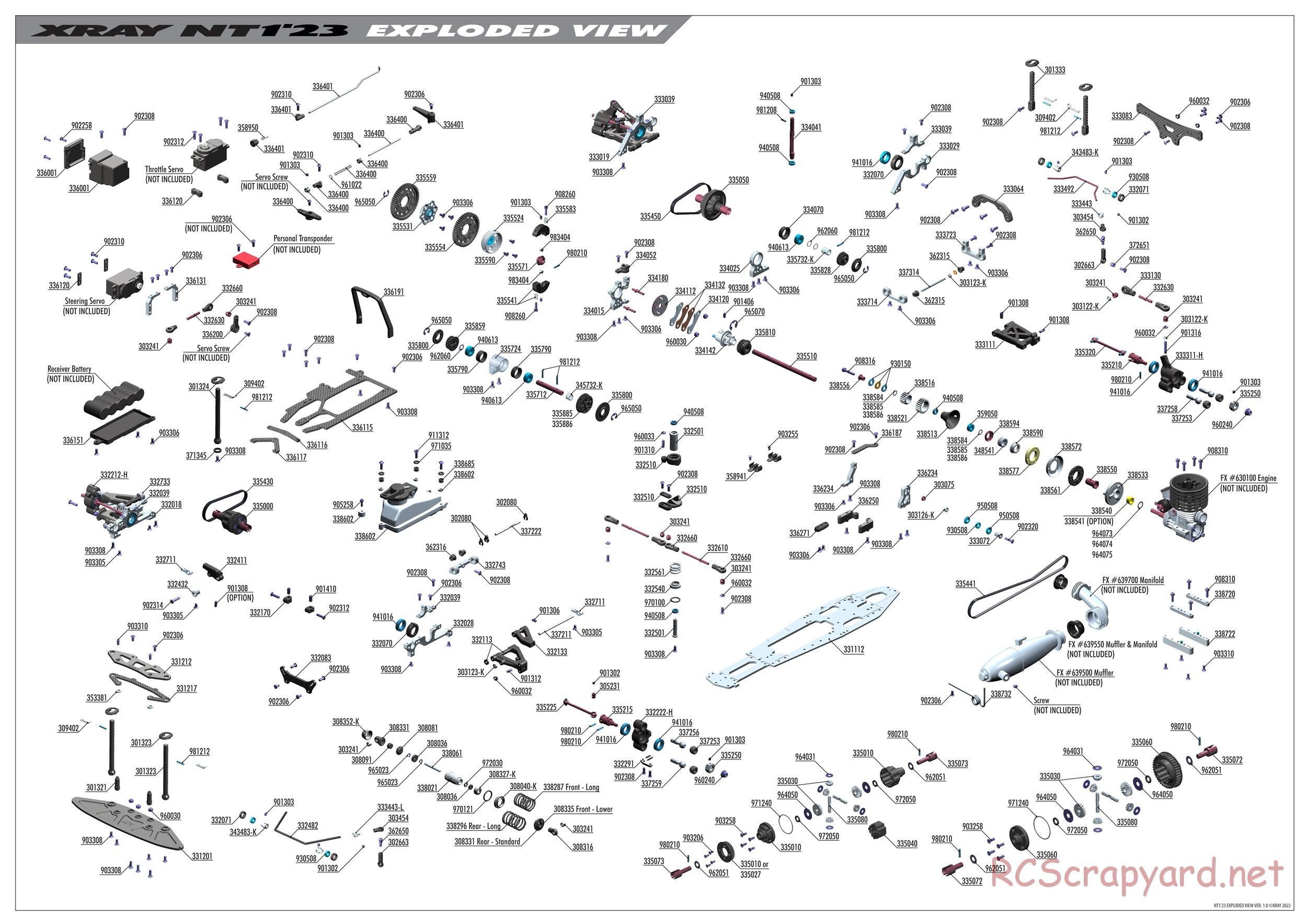 Xray - NT1 2023 Specs (NT1'23) - Exploded View