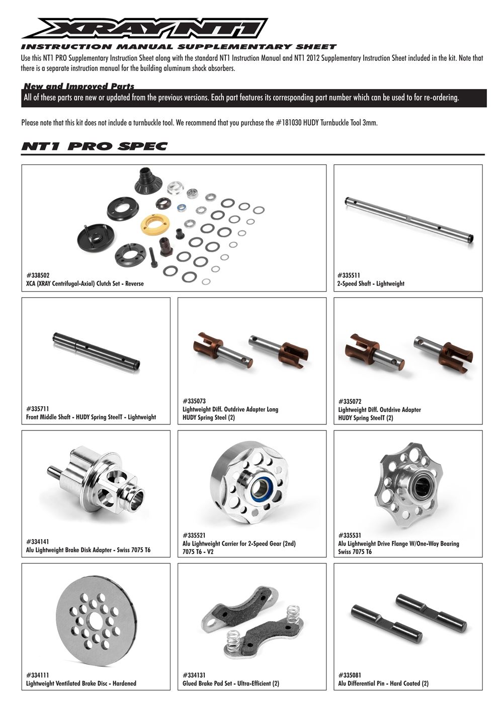 Xray - NT1 PRO (2012) - Supplementary Manual - Page 1