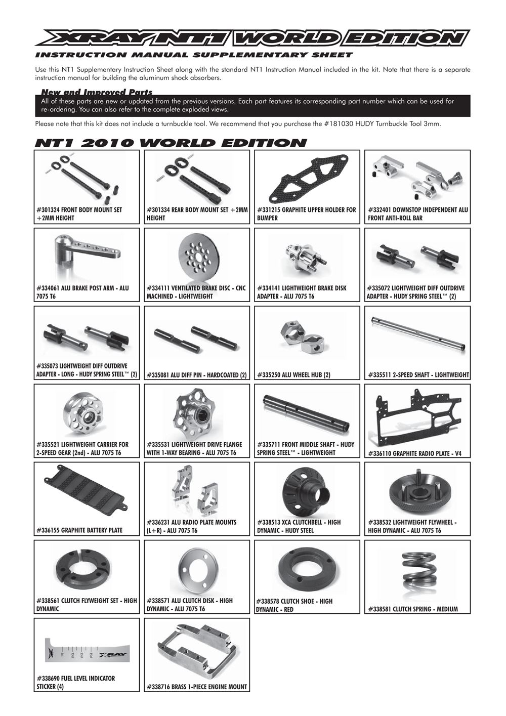 Xray - NT1 2010 Specs (NT1'10) WC LE - Supplementary Manual - Page 1
