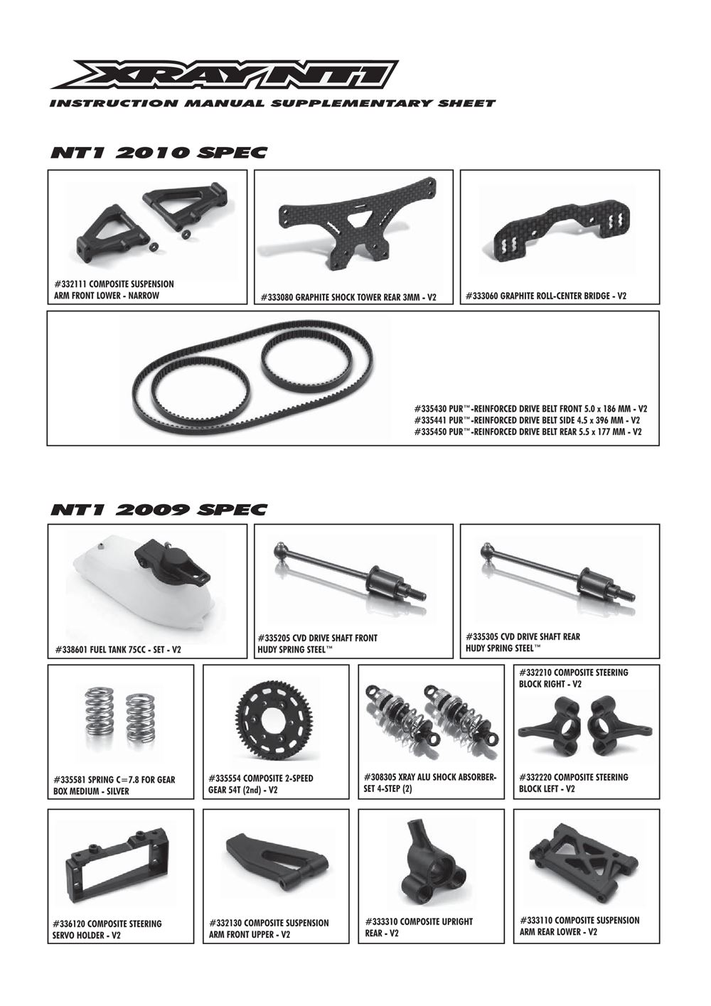 Xray - NT1 2010 Specs (NT1'10) WC LE - Supplementary Manual - Page 2