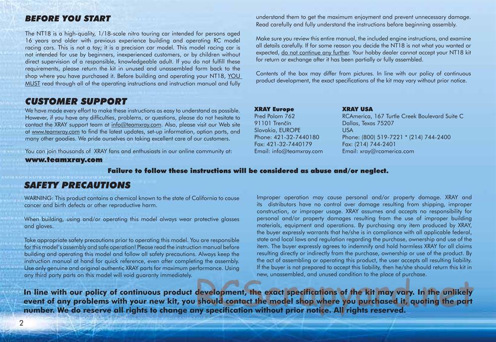 Xray - NT18 - Manual - Page 1