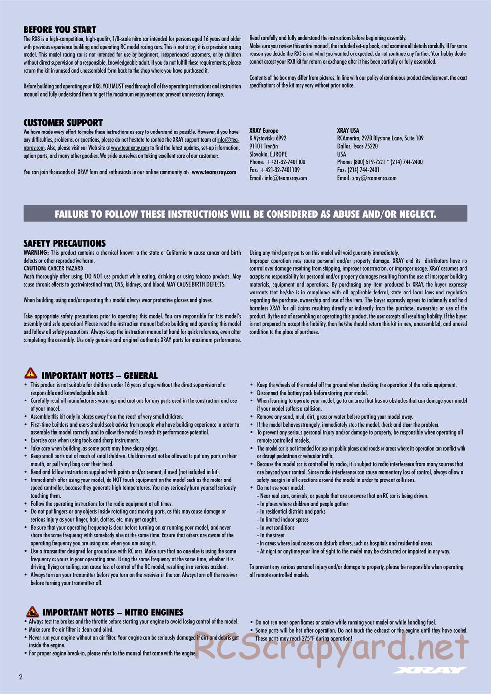Xray - RX8 2011 Specs (RX8'11) - Manual - Page 2