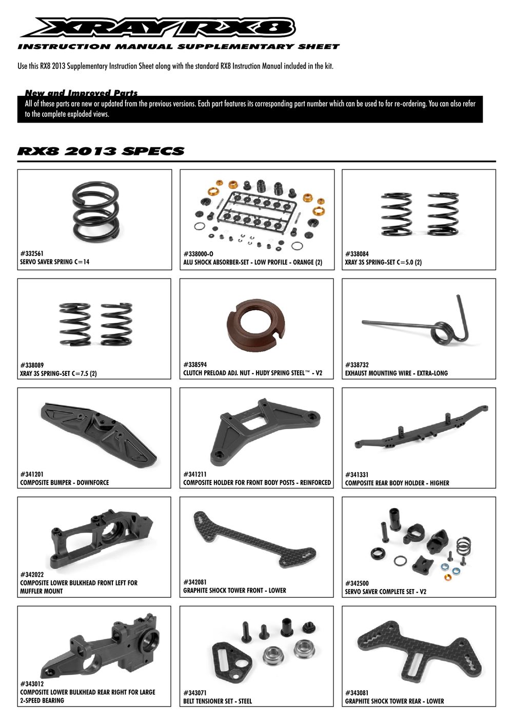 Xray - RX8 2013 Specs (RX8'13) - Supplementary Manual - Page 1