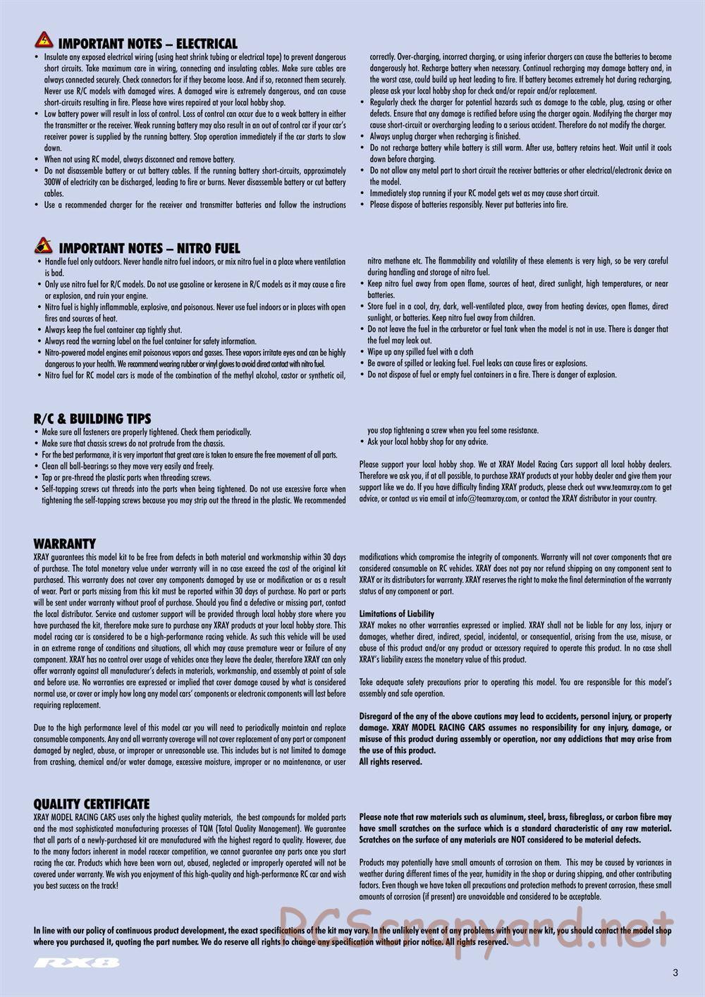 Xray - RX8 2014 Specs (RX8'14) - Manual - Page 3