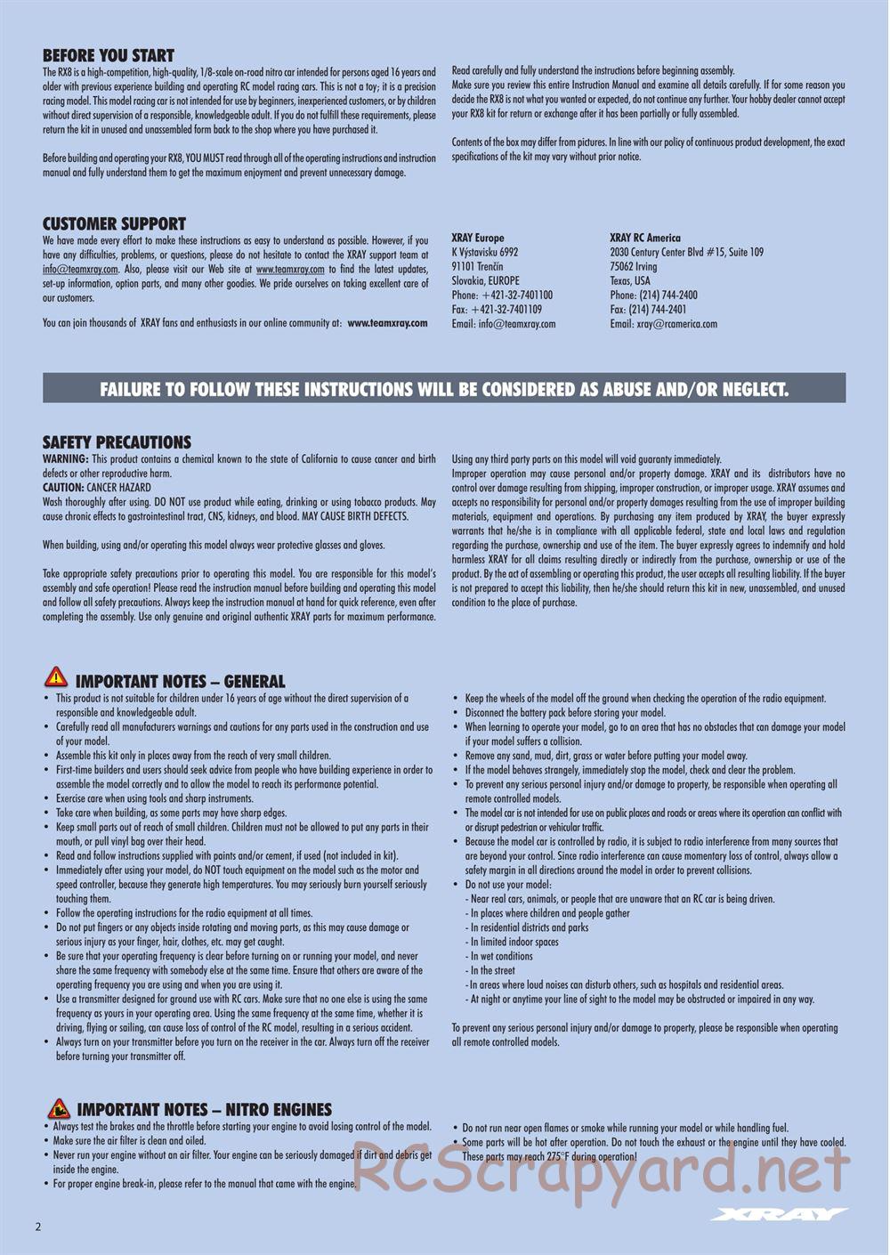 Xray - RX8 2016 Specs (RX8'16) - Manual - Page 2