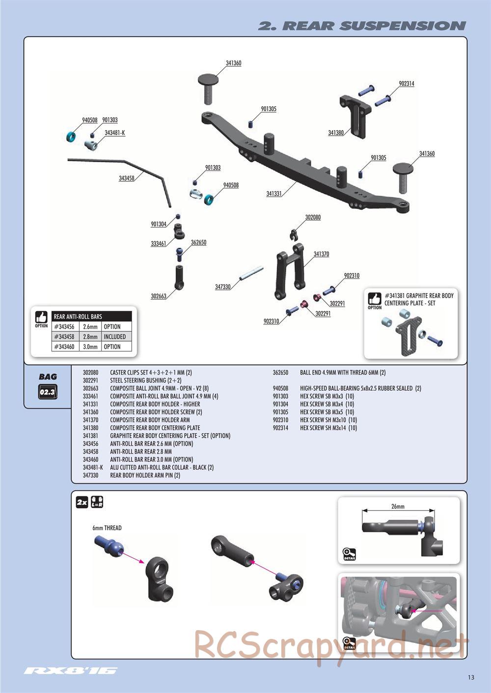 Xray - RX8 2016 Specs (RX8'16) - Manual - Page 13