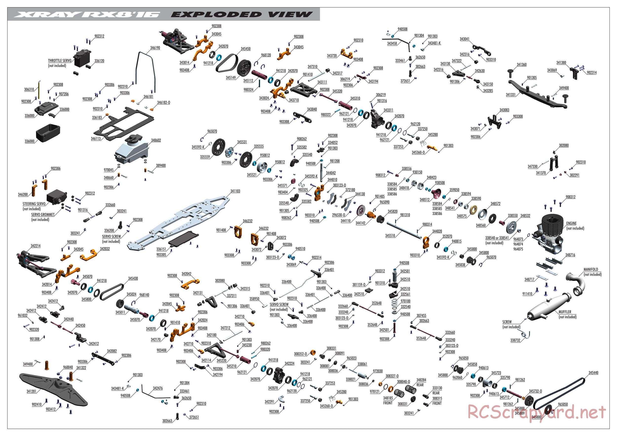 Xray - RX8 2016 Specs (RX8'16) - Exploded View