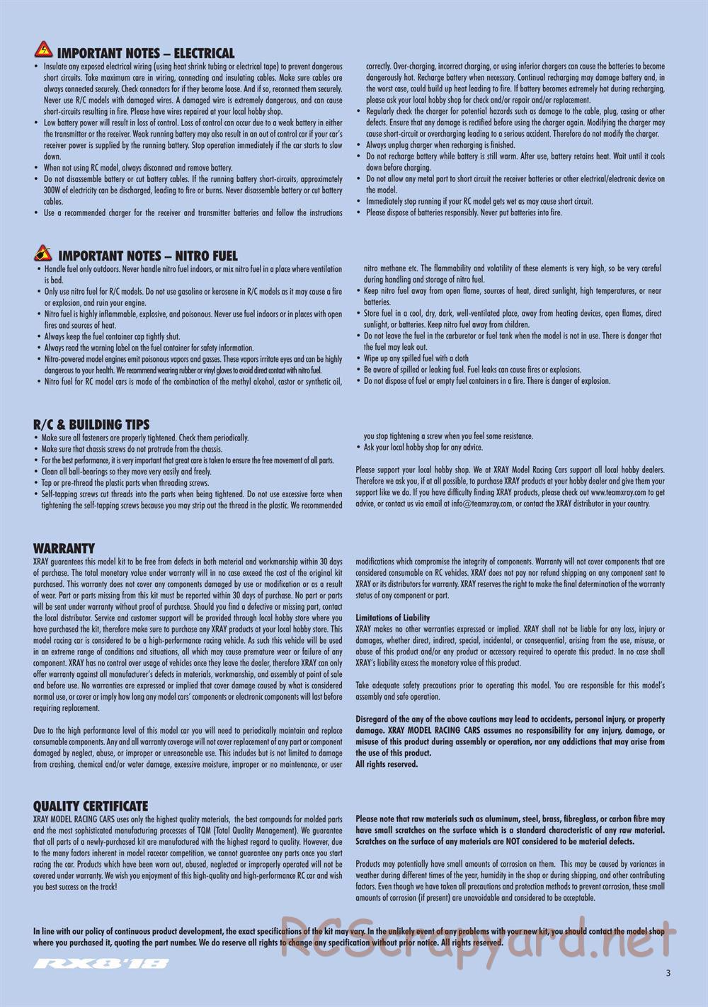 Xray - RX8 2018 Specs (RX8'18) - Manual - Page 3