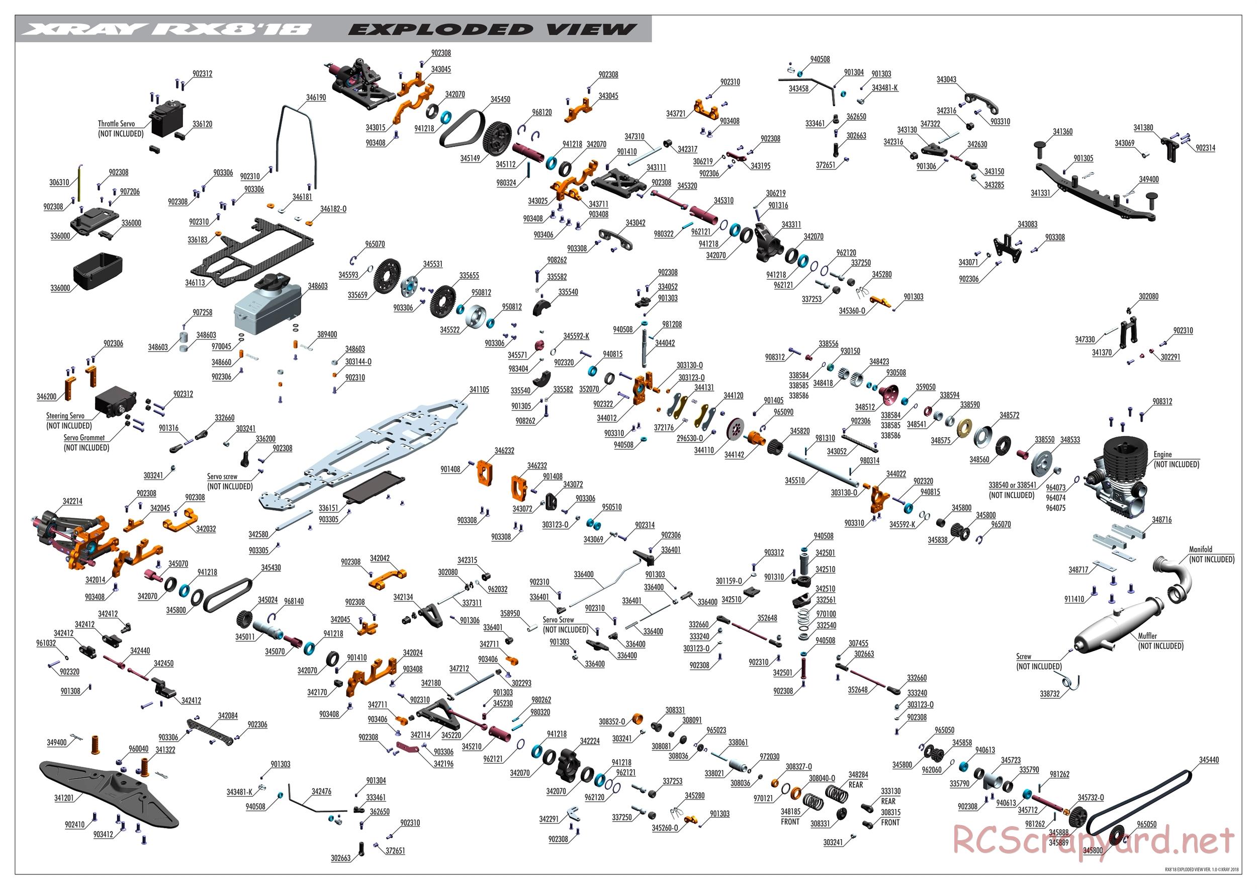 Xray - RX8 2018 Specs (RX8'18) - Exploded View