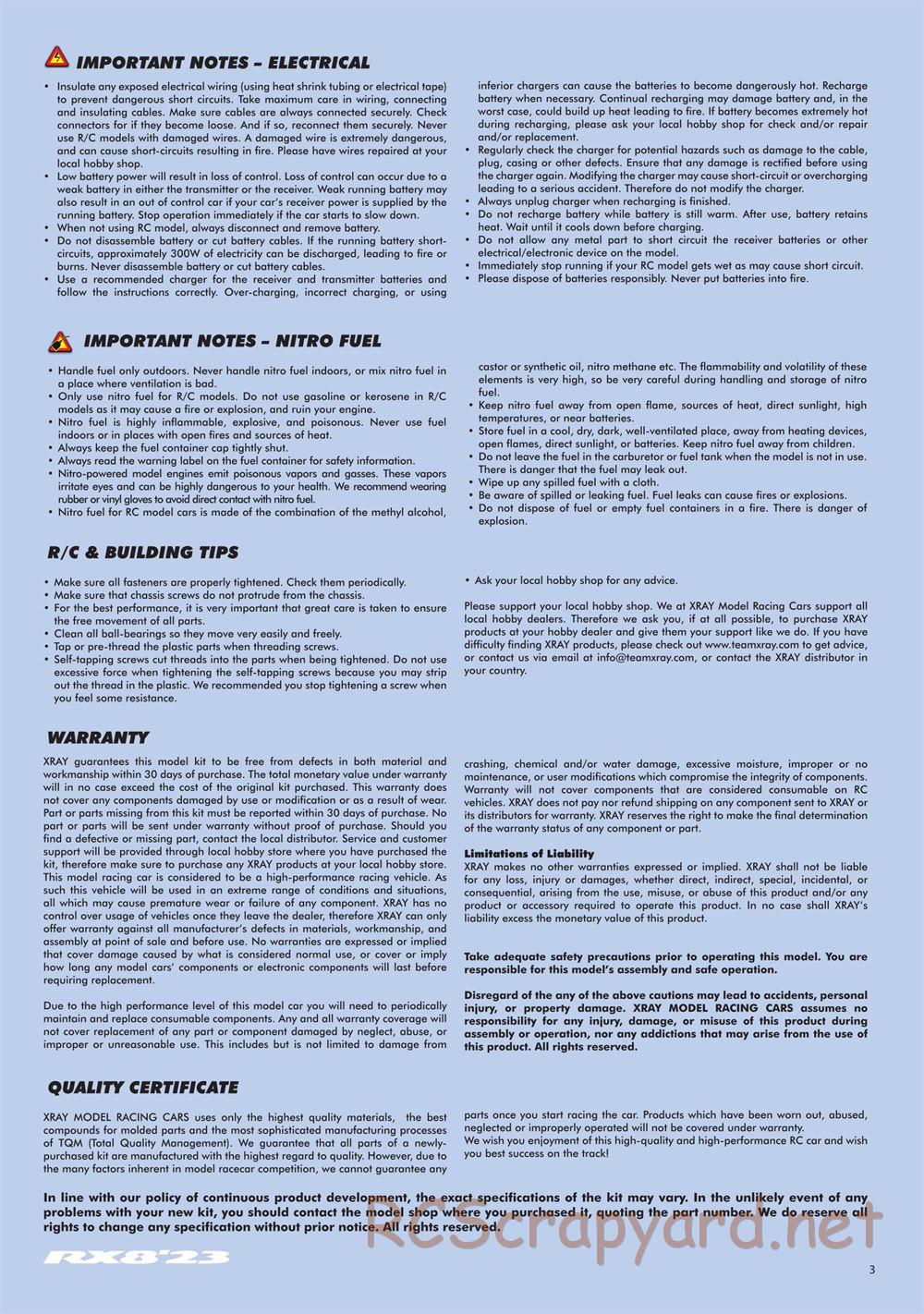 Xray - RX8 2023 Specs (RX8'23) - Manual - Page 3