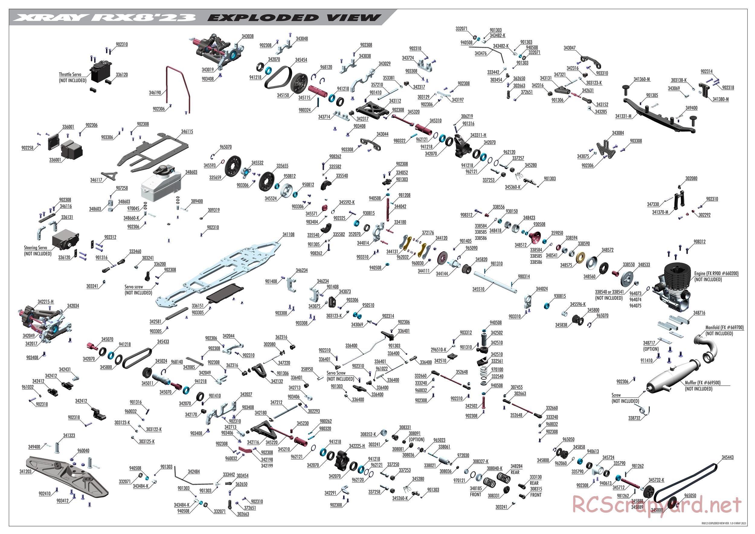 Xray - RX8 2023 Specs (RX8'23) - Exploded View