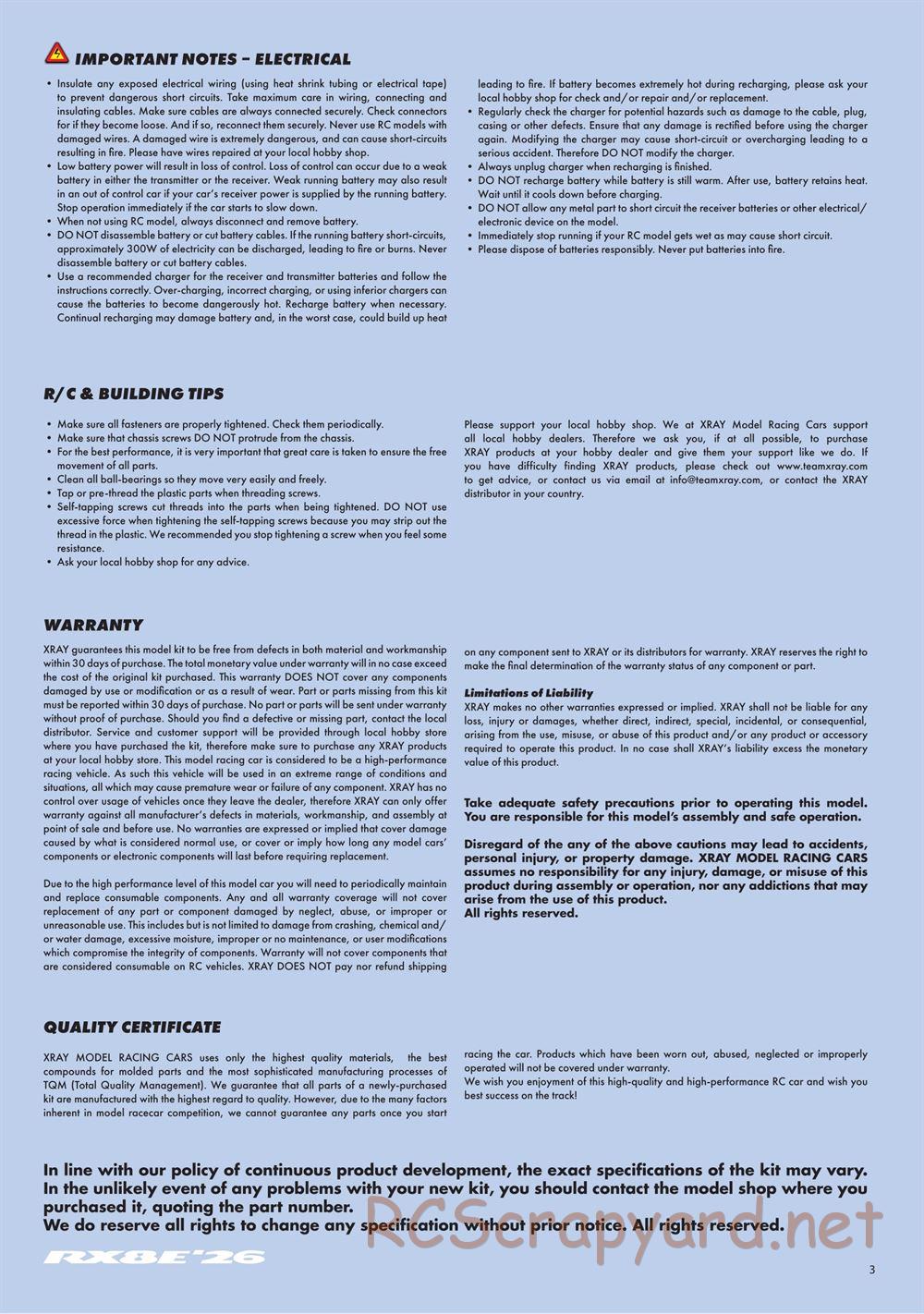 Xray - RX8E 2026 (RX8E'26) - Manual - Page 3
