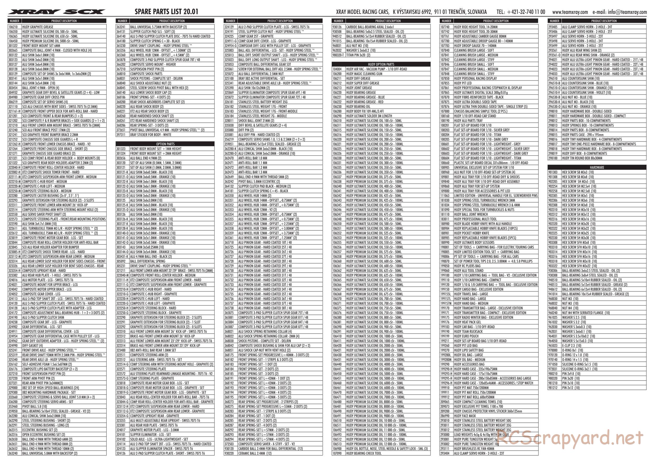 Xray - SCX 2021 (SCX'21) - Parts List