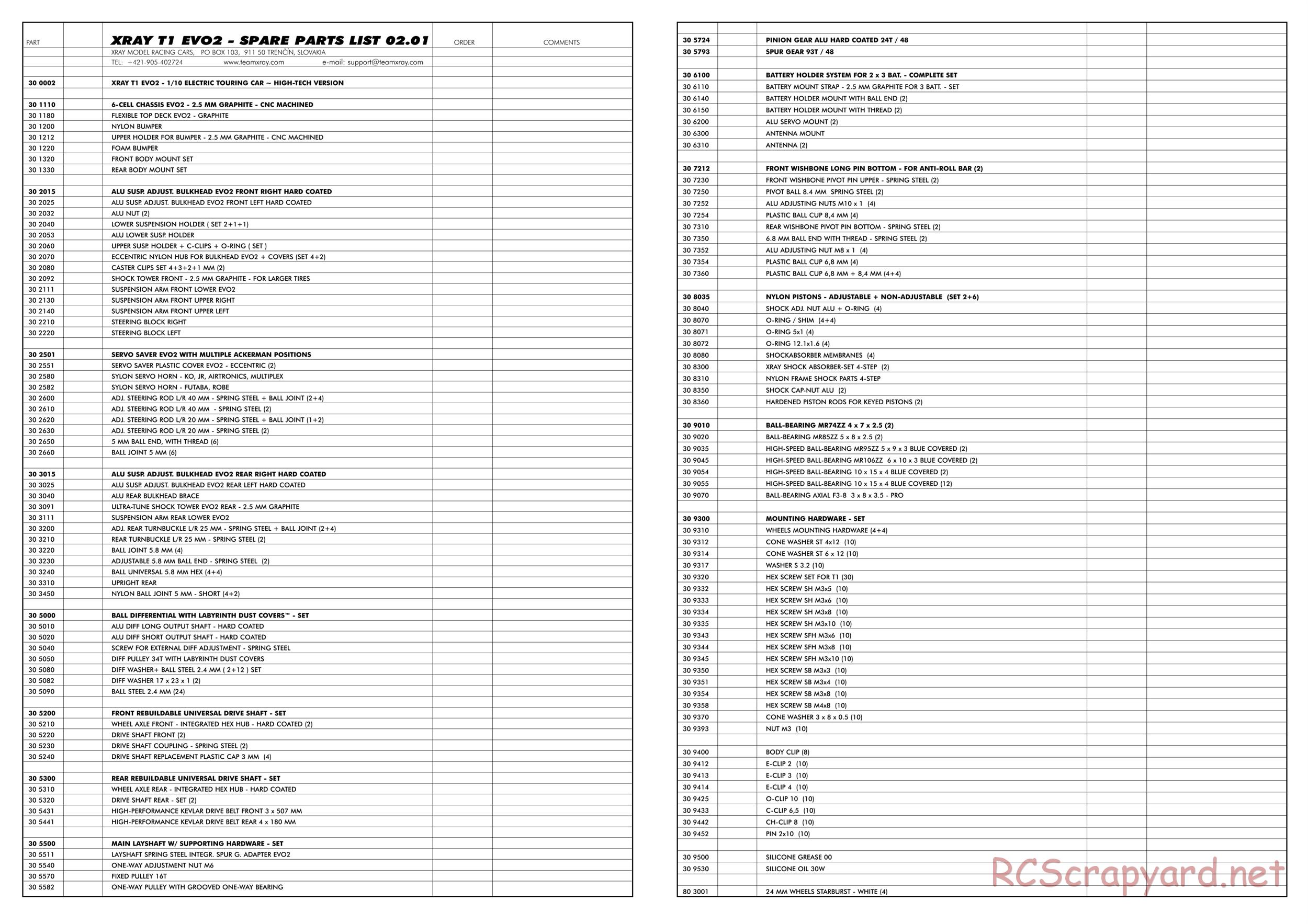 Xray - T1 Evo2 - Parts