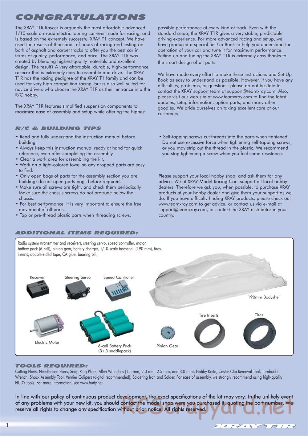 Xray - T1R Rayser - Manual - Page 2